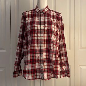 GAP The Fitted Boyfriend Red Plaid Long Sleeve Button Up Shirt SZ L with Pocket